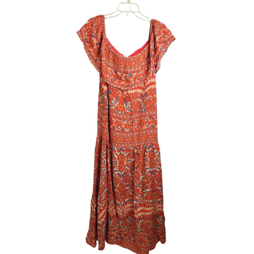 NWT Hailey & Co. Boutique Orange Cottage Prairie Maxi Dress‎ Women's Size Medium